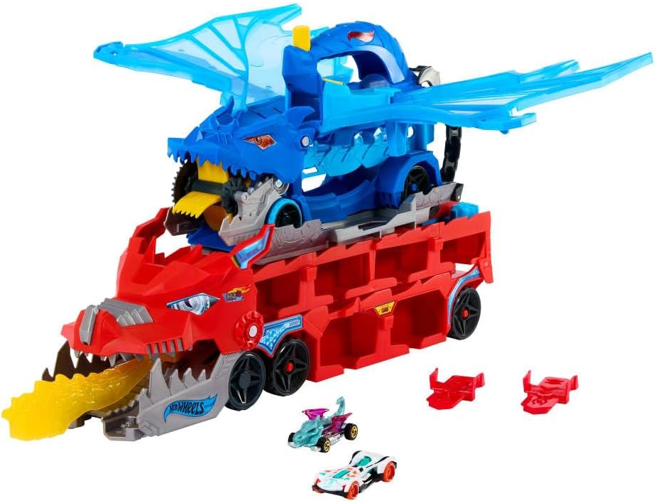 Hot Wheels City Ultimate Dual Dragon Transporter avec 2 voitures