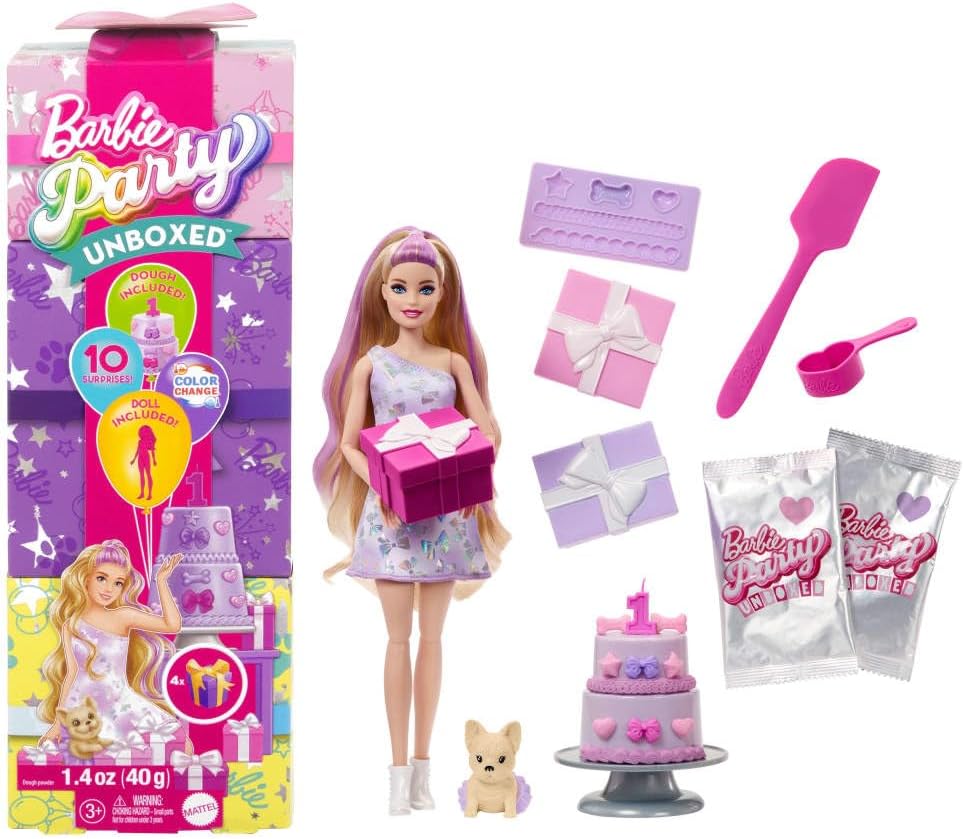 Barbie Party Unboxed Doll – Set di fiocchi di compleanno per animali domestici