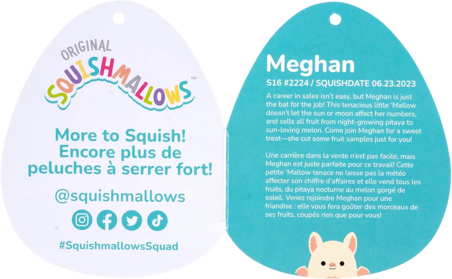 Squishmallows Fuzz-A-Mallows Meghan Creme-Fruchtfledermaus mit flauschigem Pfirsichbauch