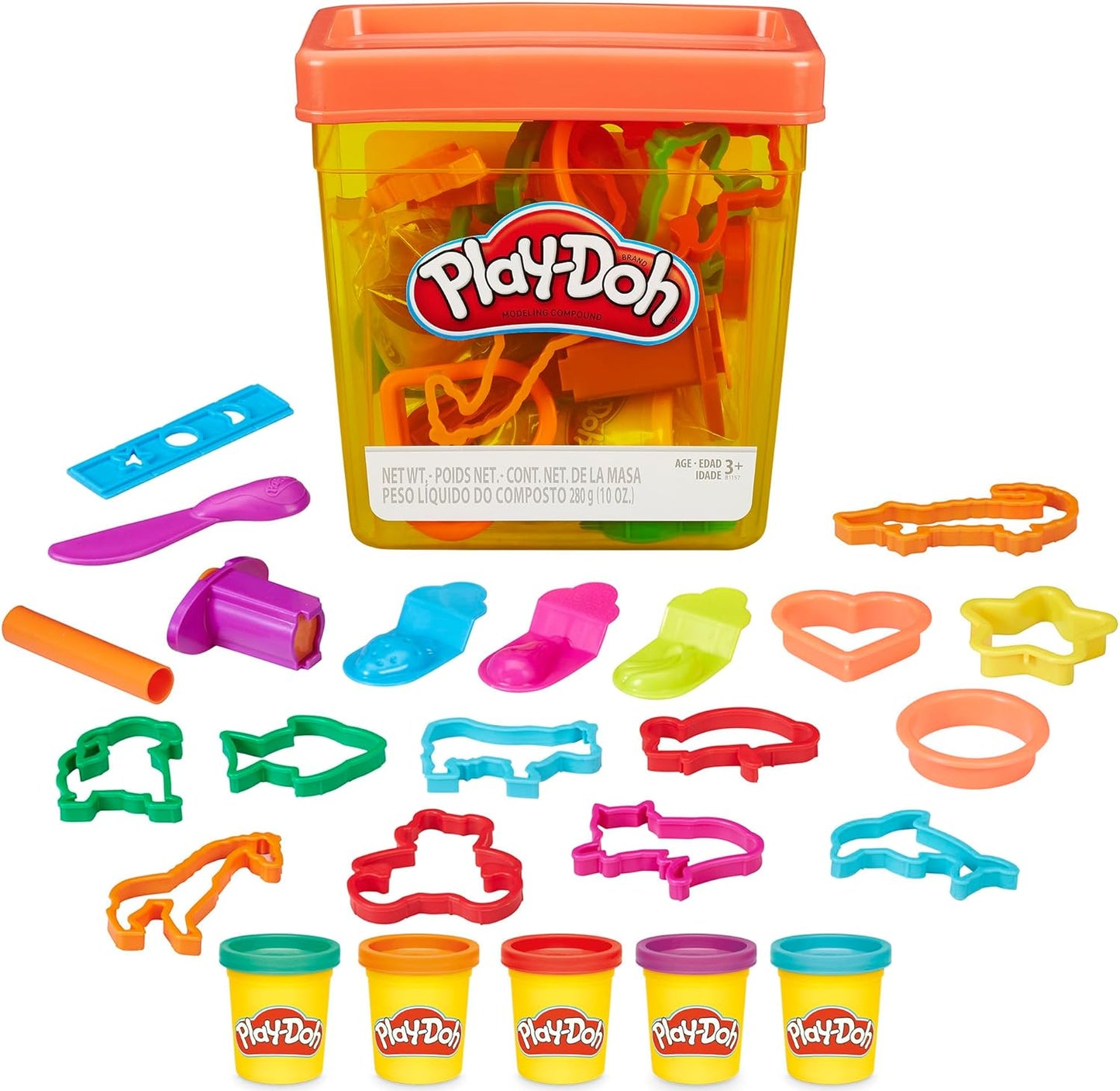 Play-Doh Fun Tub-Set mit 19 Zubehörteilen, 5 Farben und wiederverwendbarem Aufbewahrungsbehälter ab 3 Jahren
