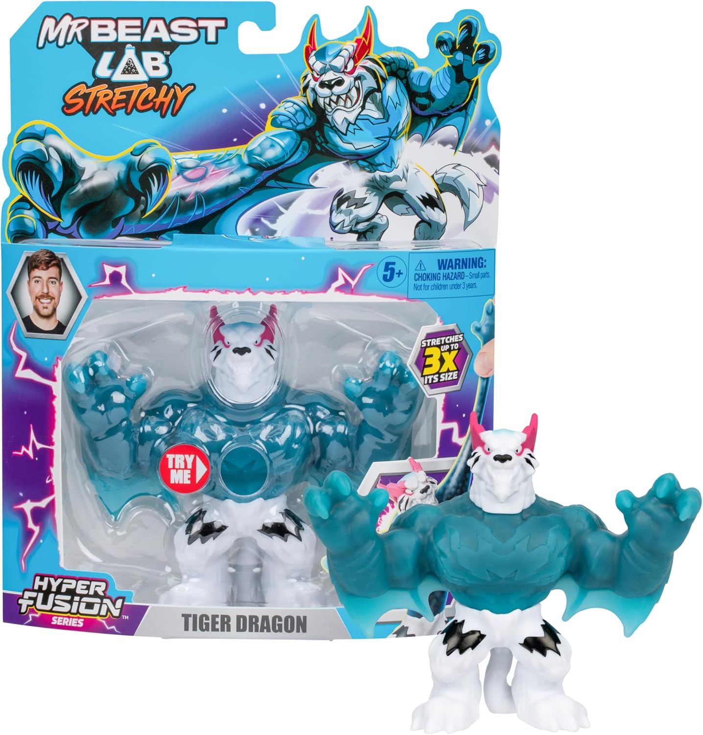 MrBeast Lab – Hyper Fusion Stretchy Hero Tiger Dragon 5 (12,7 cm) Actionfigur mit Schleim, die bis zu 3 × ihrer Größe wächst