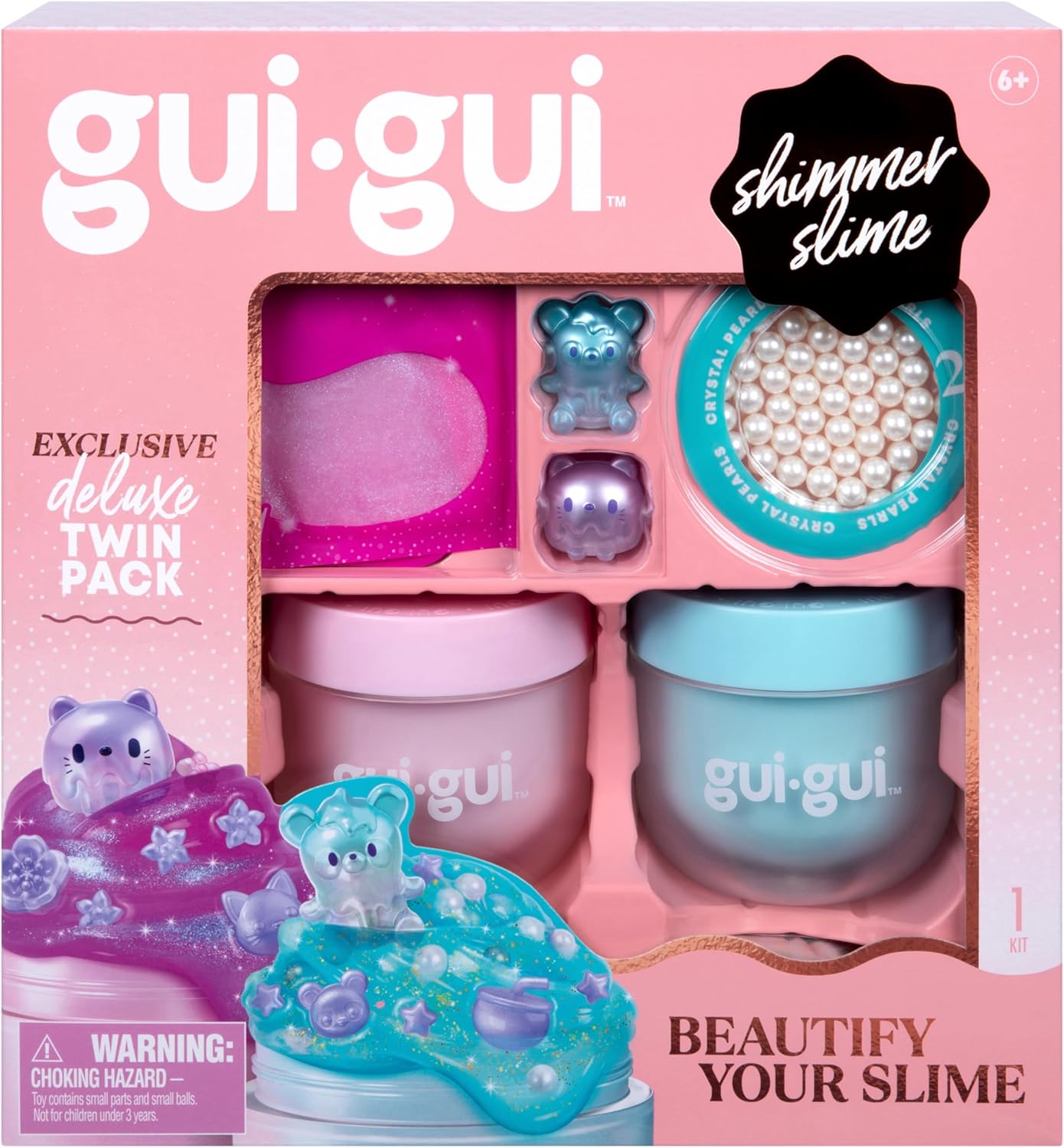 Gui Gui Scented Shimmer Deluxe Duo Pack 2 Slime iridescenti Personalizzazione fai da te in 5 passaggi Contenitore riutilizzabile Esperienza ASMR