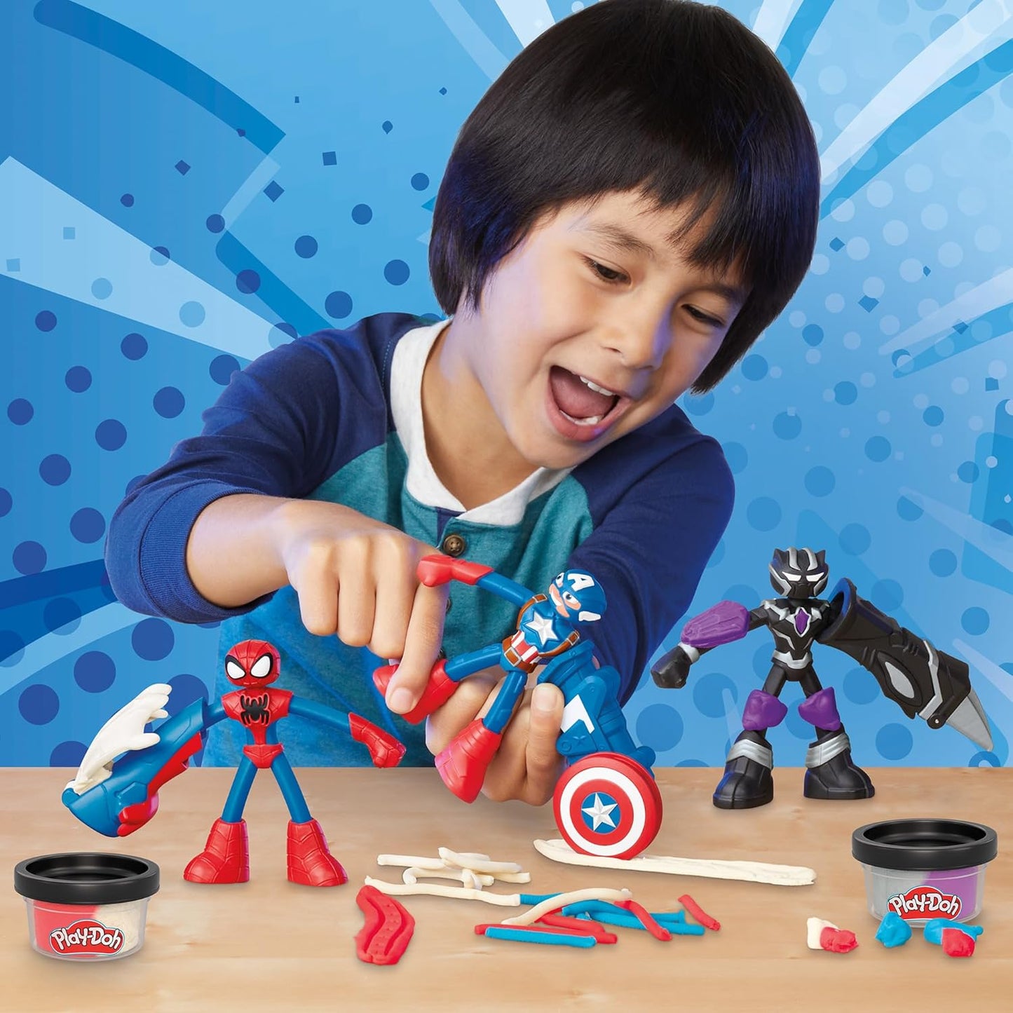 Play-Doh Marvel Hero Adventure Coffret de jeu figurines Captain America, Black Panther et Spider-Man pour enfants à partir de 4 ans
