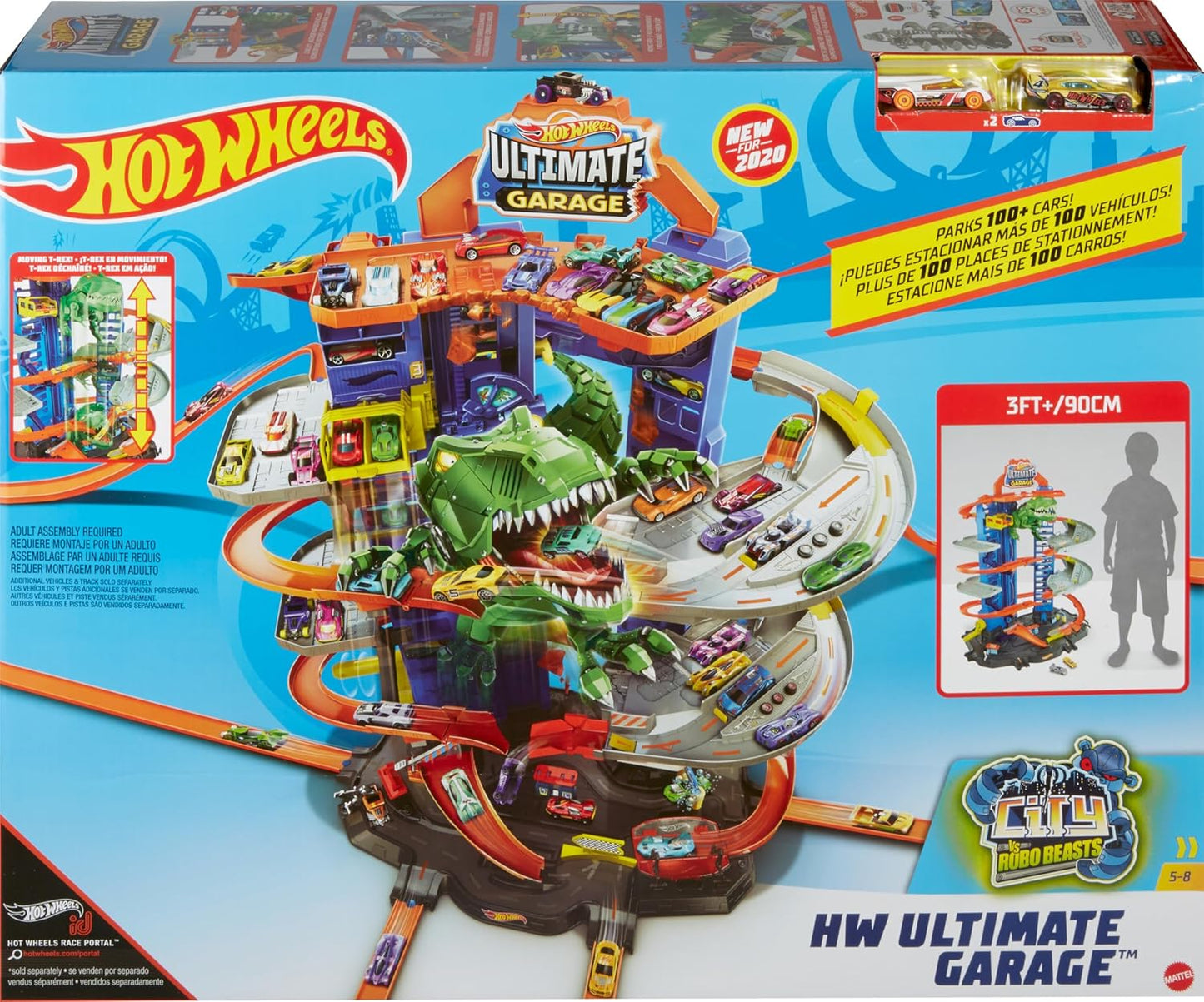 Hot Wheels City Ultimate Garage Track Set mit T-Rex und 2 Autos