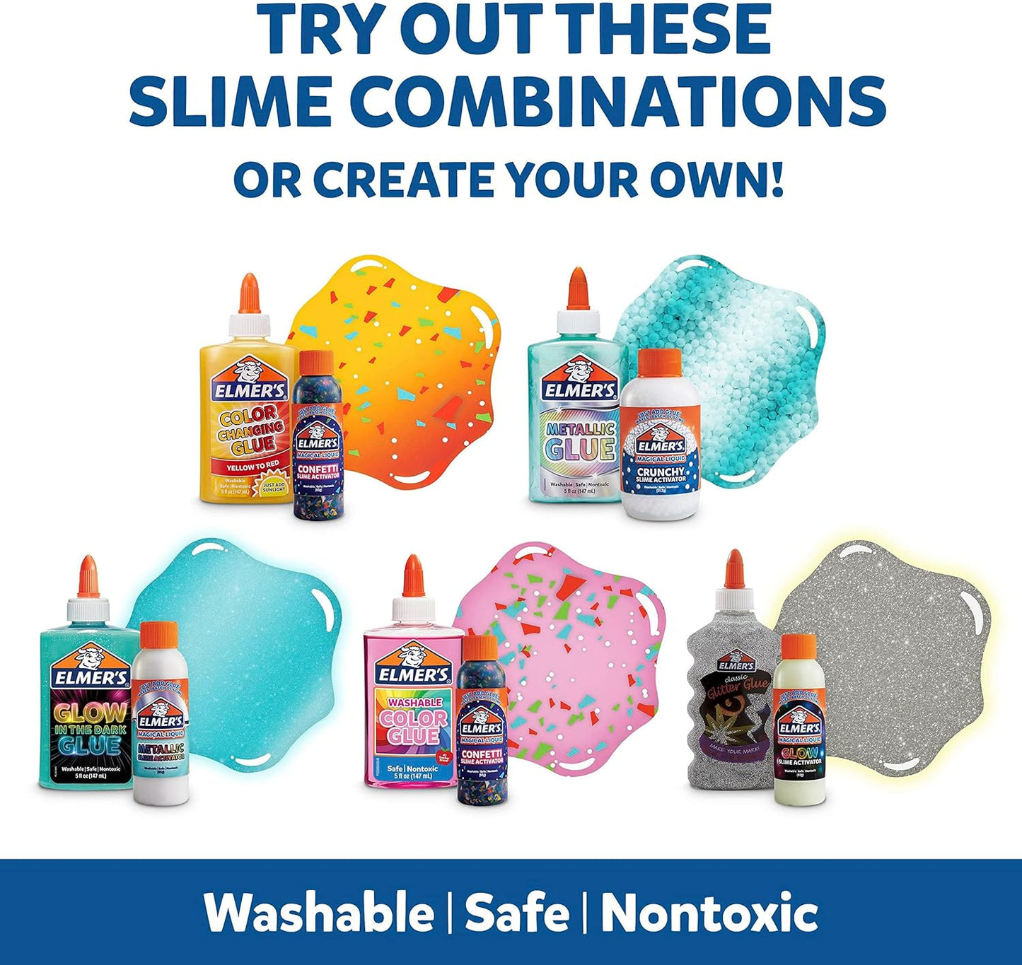 Elmer's Celebration Slime Kit Ensemble complet de 10 pièces métalliques, brillants, pailletés, changeants de couleur et effets croquants, sûrs, lavables, non toxiques à partir de 6 ans