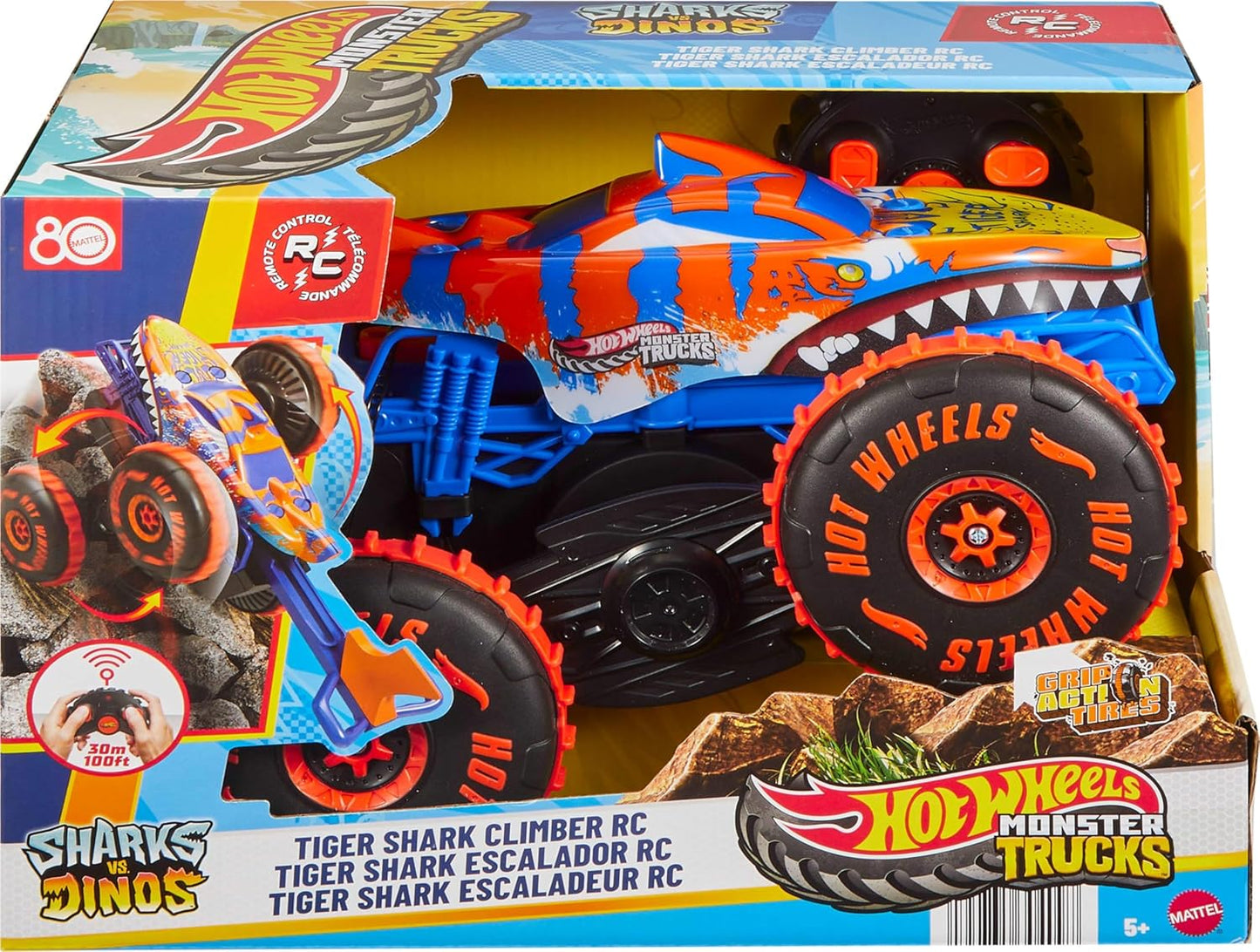 Véhicule télécommandé Hot Wheels Monster Trucks Tiger Shark Climber