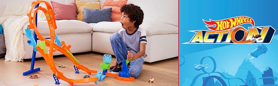 Hot Wheels Vertical-8 Stunt Racing Action Track Set avec voiture
