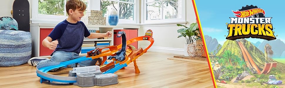 Hot Wheels Monster Trucks Scorpion Sting Raceway Set con camion e auto
