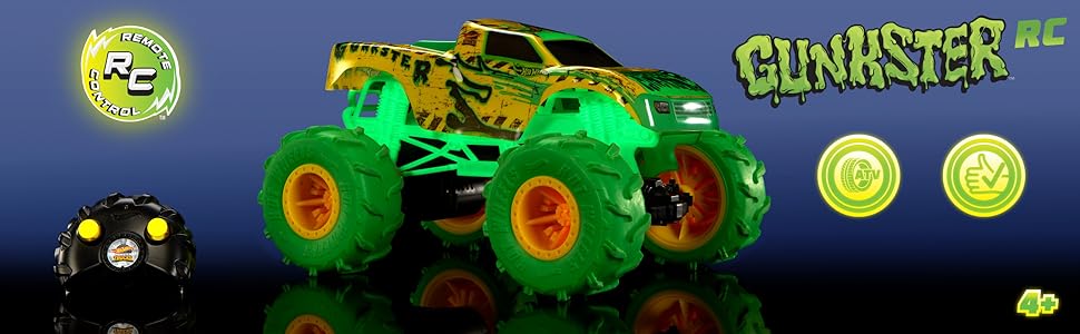 Hot Wheels Monster Trucks Gunkster RC Truck, leuchtet im Dunkeln