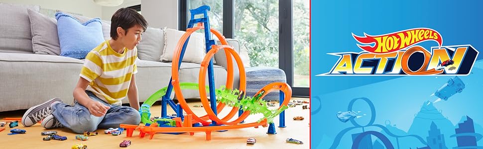 Hot Wheels Action Epic Crash Set da corsa con acceleratore motorizzato e auto