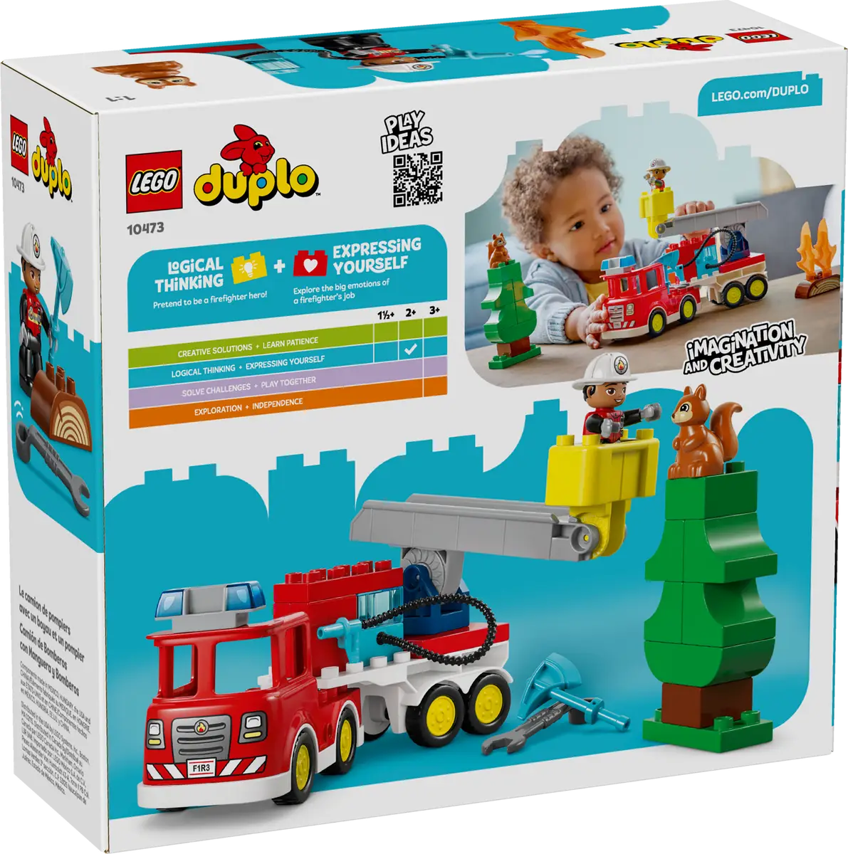 Feuerwehrauto mit Schlauch und Feuerwehrmann (10473)