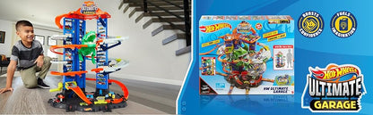 Hot Wheels City Ultimate Garage Track Set avec T-Rex et 2 voitures