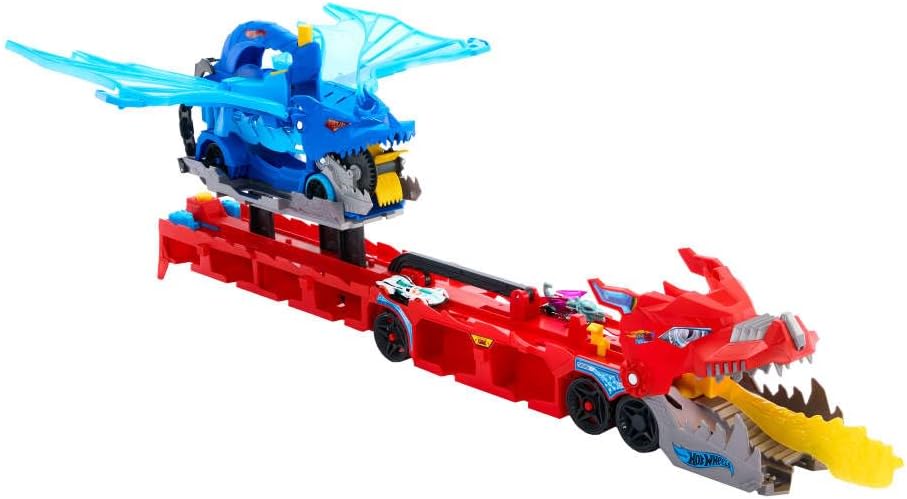 Hot Wheels City Ultimate Dual Dragon Transporter avec 2 voitures