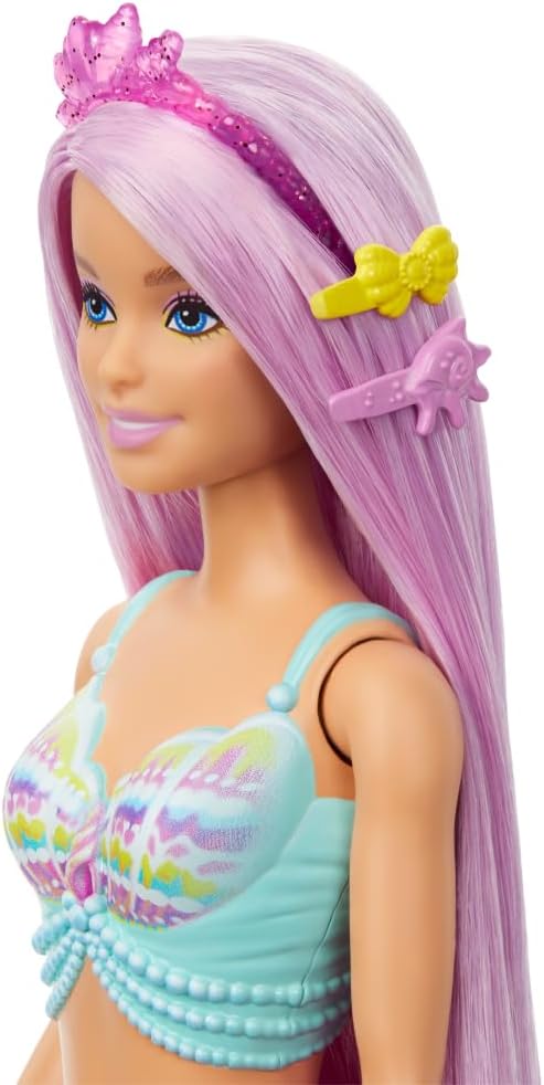 Poupée Barbie Sirène avec cheveux rose pastel de 18 cm de long
