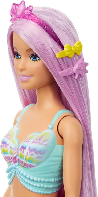 Poupée Barbie Sirène avec cheveux rose pastel de 18 cm de long