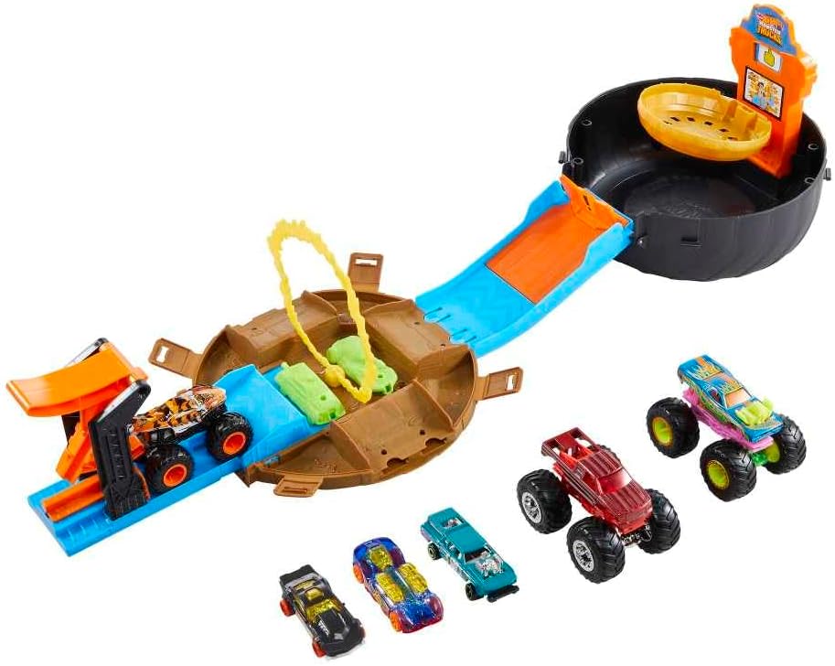 Hot Wheels Monster Trucks Set da gioco con pneumatici acrobatici con 3 camion e 3 auto