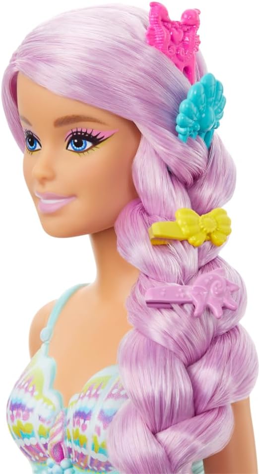 Poupée Barbie Sirène avec cheveux rose pastel de 18 cm de long