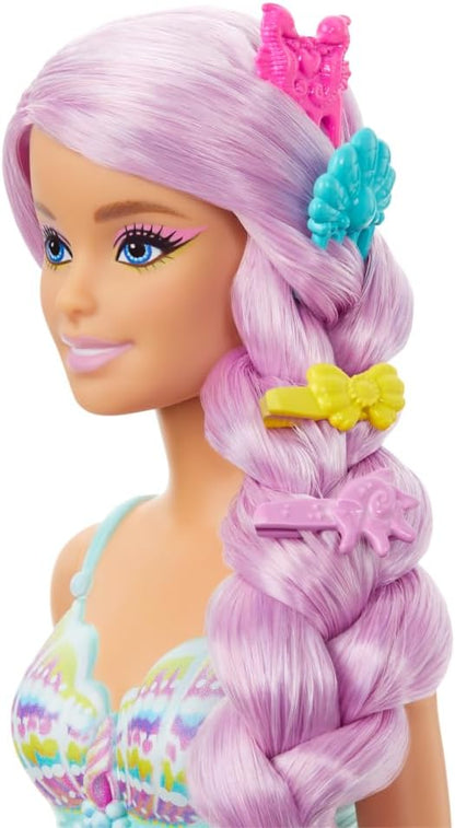 Poupée Barbie Sirène avec cheveux rose pastel de 18 cm de long