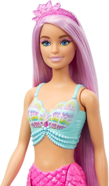 Poupée Barbie Sirène avec cheveux rose pastel de 18 cm de long