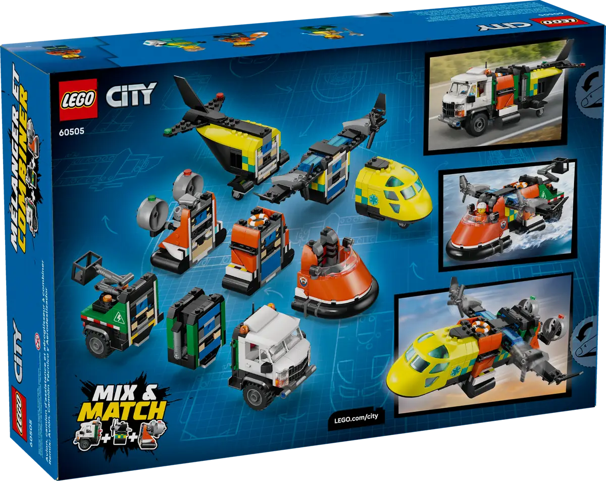 Set di costruzioni Remix per aereo, camion di servizio e hovercraft (60505)