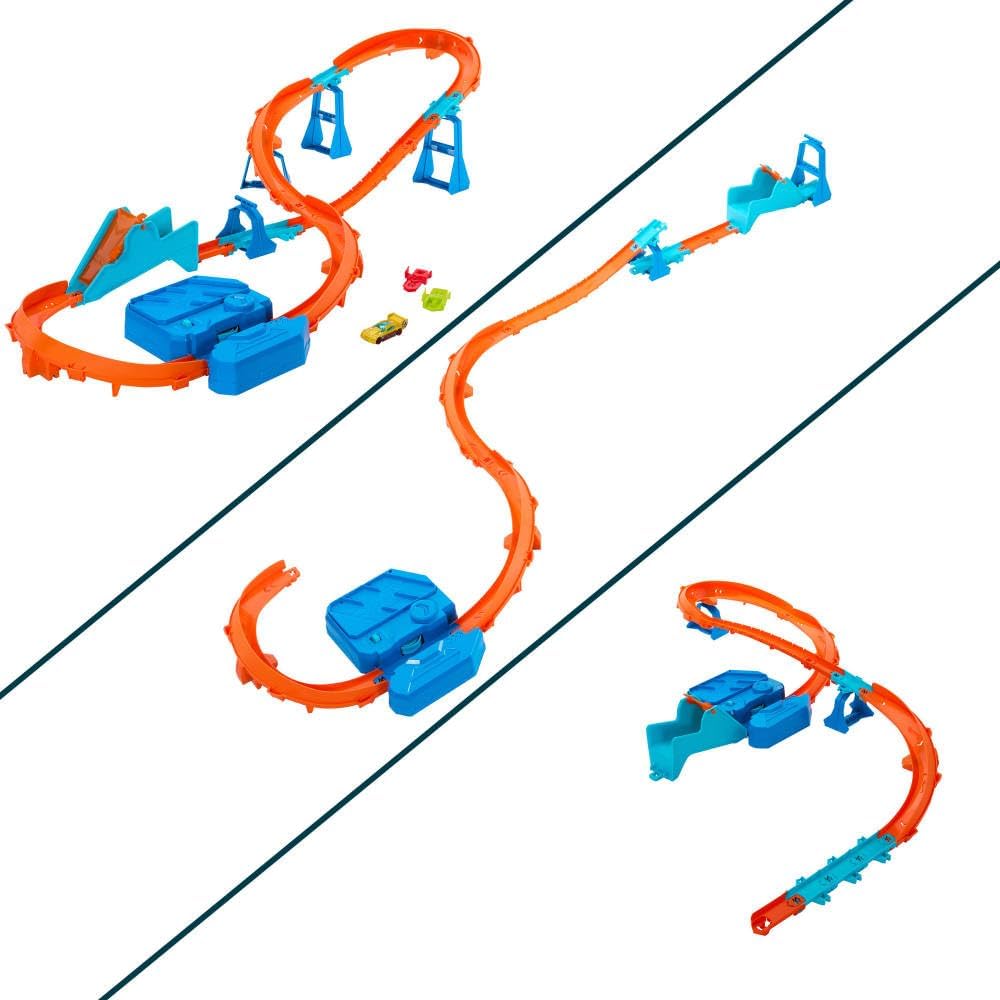 Hot Wheels Track Builder Deluxe-Bauset mit motorisiertem Gaspedal und Auto