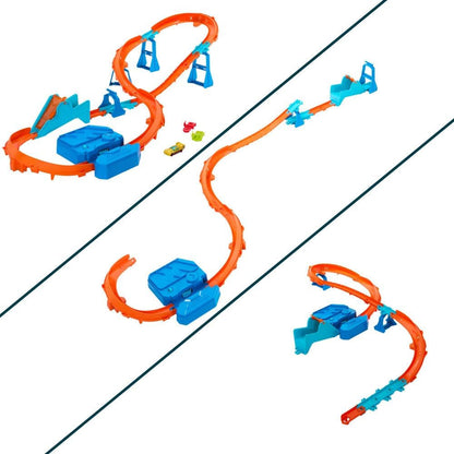 Hot Wheels Track Builder Deluxe-Bauset mit motorisiertem Gaspedal und Auto