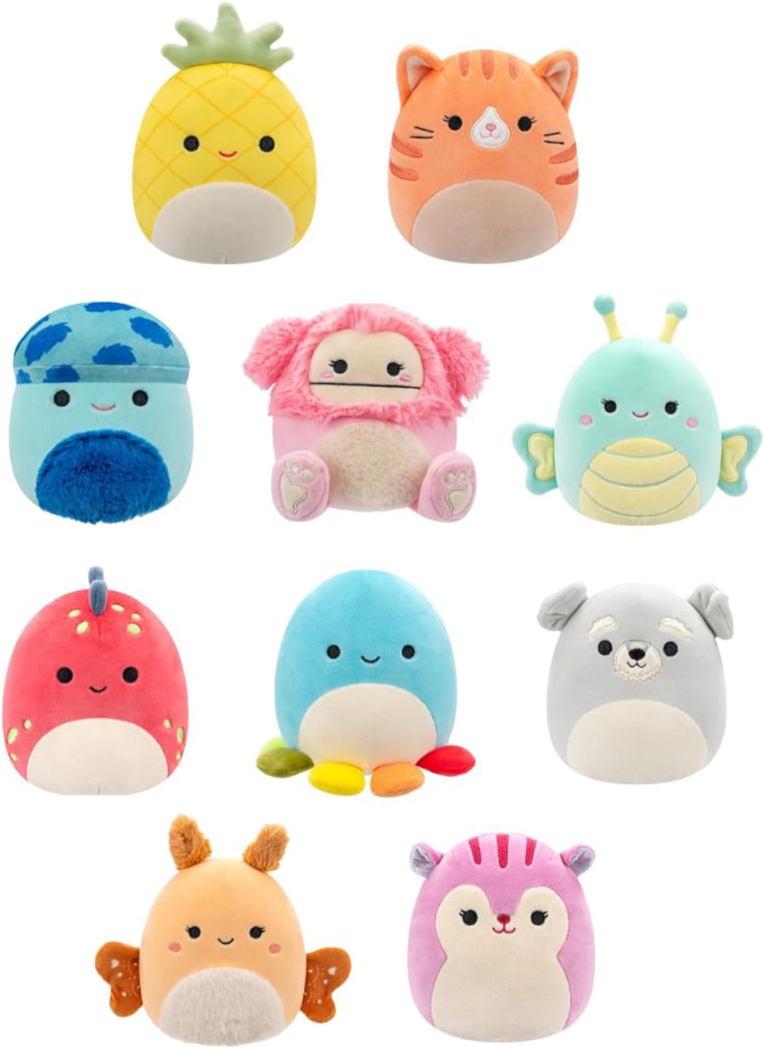 Squishmallows Micromallows 10er-Pack – Gigi Tabby Cat, Dolan Dino, Brina Bigfoot, Maui Pineapple, Amal Moth und mehr