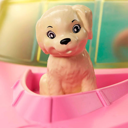 Barbie-Puppe und Boot-Spielset mit Welpen und Zubehör. Schwimmendes Schnellboot-Spielzeug für Kinder im Alter von 3–7 Jahren