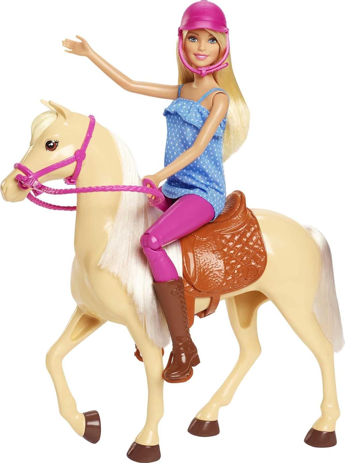 Barbie-Puppe und Pferd, Spielset: Blonde Reiterin und hellbraunes Pferd, ab 3 Jahren