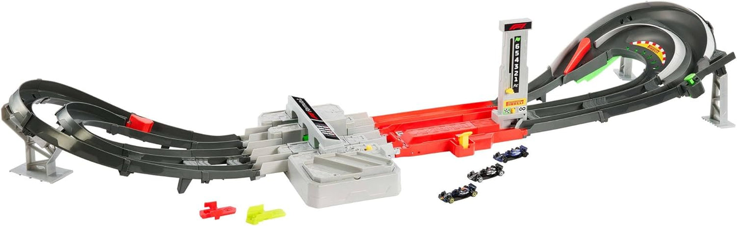 Hot Wheels Formel-1-Grand-Prix-Rennstreckenset mit 3 Druckgussautos