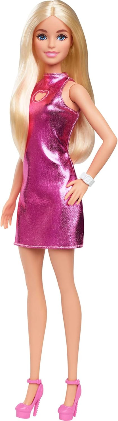 Bambola Barbie Fashionistas in miniabito rosa metallizzato