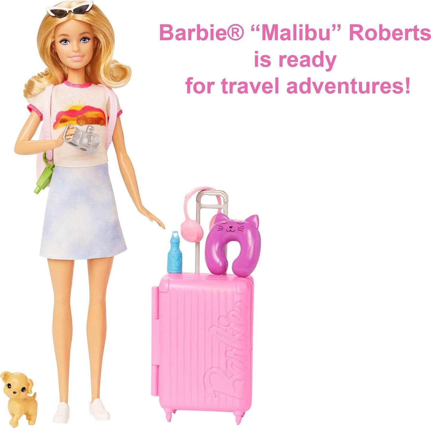 Poupée Barbie et accessoires, ensemble de voyage avec chiot et plus de 10 pièces