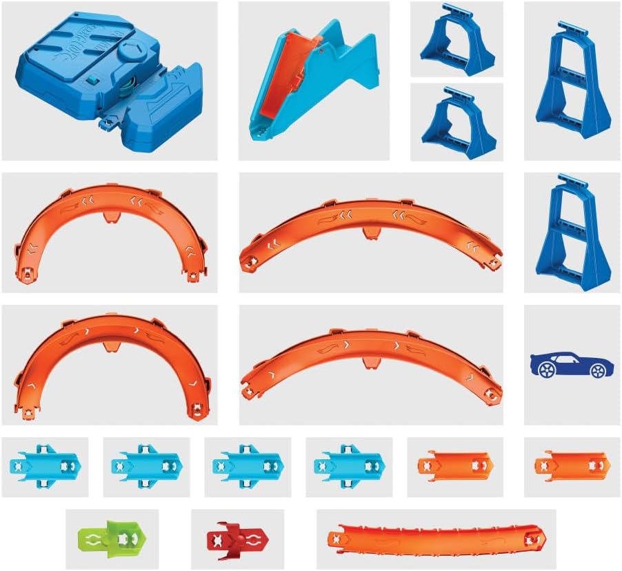 Hot Wheels Track Builder Deluxe-Bauset mit motorisiertem Gaspedal und Auto