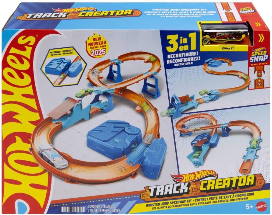 Hot Wheels Track Builder Deluxe-Bauset mit motorisiertem Gaspedal und Auto