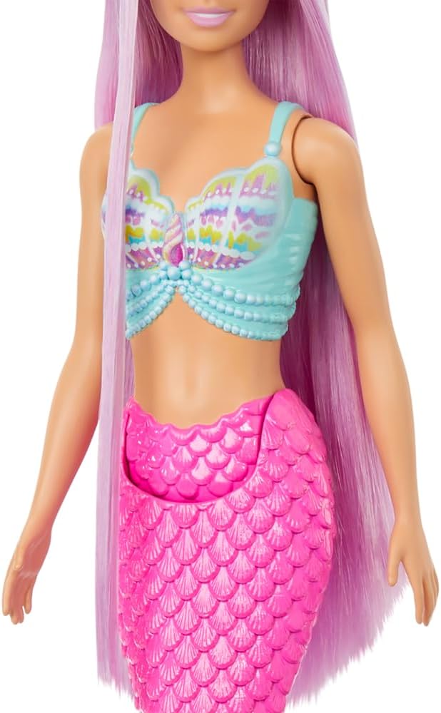 Poupée Barbie Sirène avec cheveux rose pastel de 18 cm de long