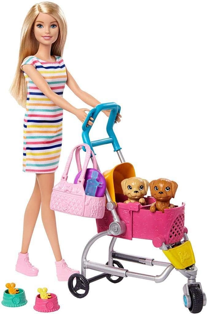 Barbie Dogwalking Doll e accessori - Playset per passeggiare e giocare con i cuccioli