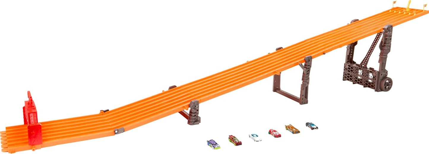 Set di piste Hot Wheels Super a 6 corsie con luci, suoni e 6 auto