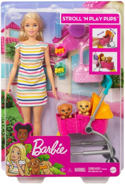 Barbie Dogwalking Doll e accessori - Playset per passeggiare e giocare con i cuccioli