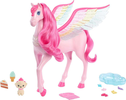 Barbie Pegasus Cavallo alato rosa Giocattolo Ispirato a Barbie Un tocco di magia Dai 3 anni in su