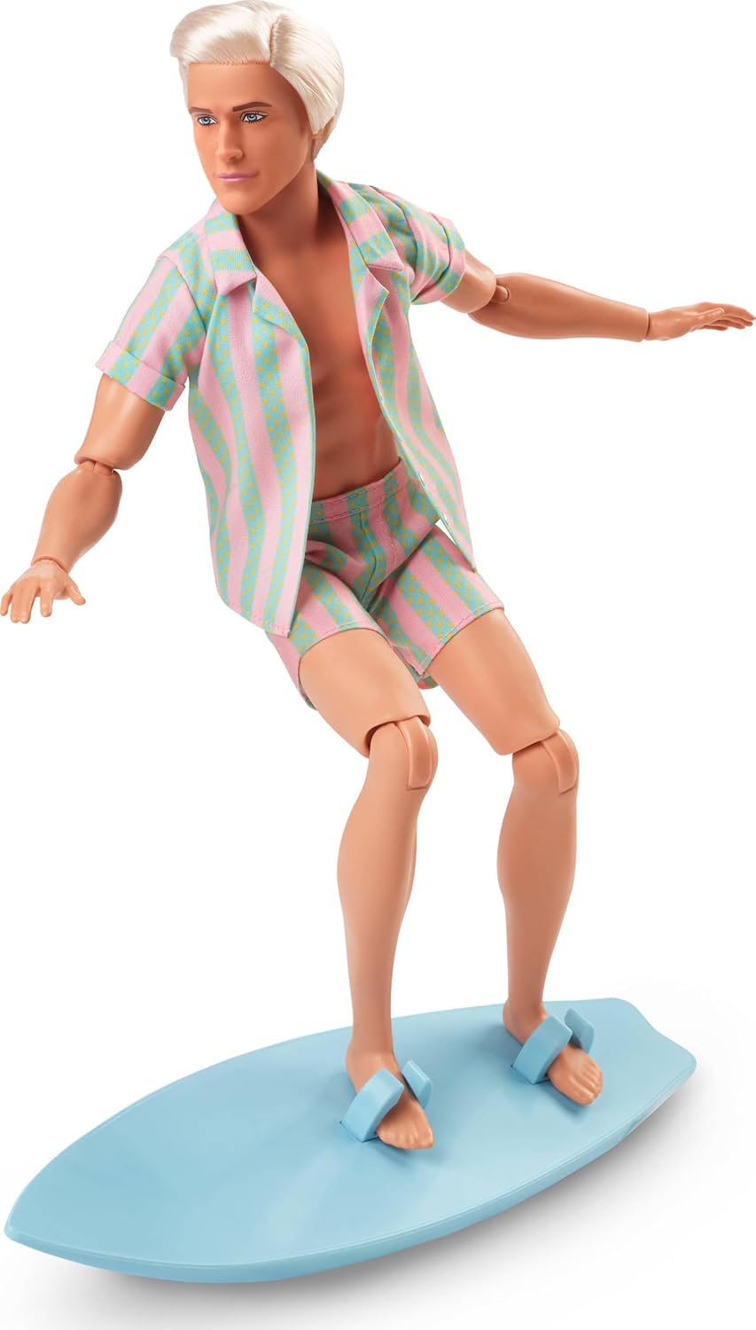 Poupée Barbie Le Film Ken dans un ensemble de plage rayé rose pastel et vert menthe