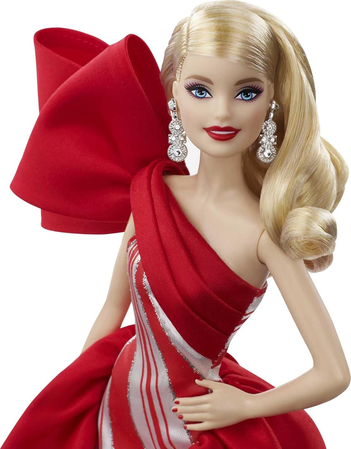 Barbie Signature – Barbie-Puppe für die Feiertage 2019 in atemberaubendem rot-weißem Kleid mit festlichem Feiertagsdruck und silbernen Glitzerdetails