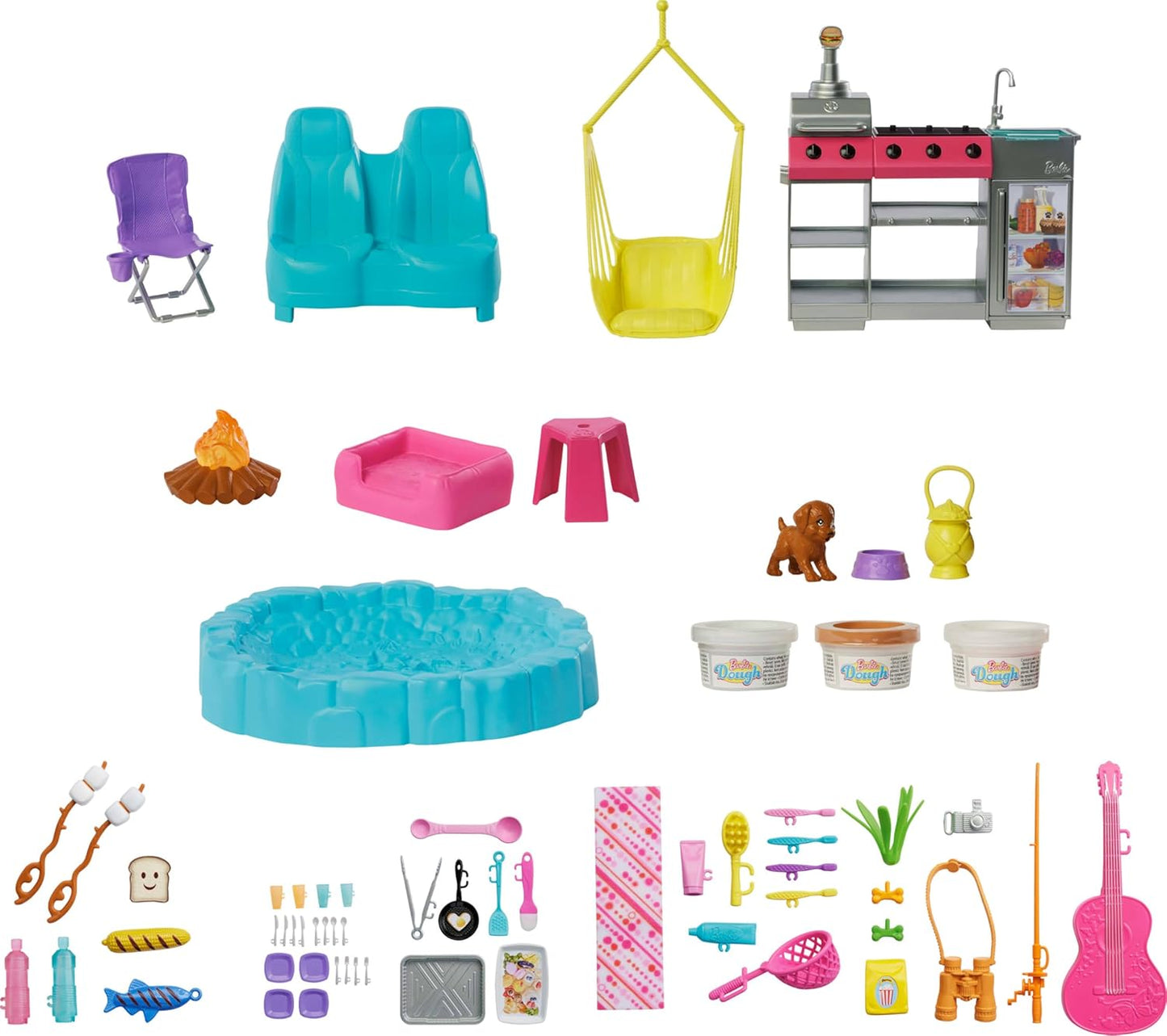 Barbie Dream Camper (Ausgabe 2025) Dachzelt, Schaukelstuhl, Angelteich und über 60 Zubehörteile ab 3 Jahren