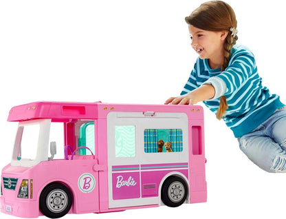 Barbie DreamCamper 3 in 1 + Barbie “It Takes Two” Malibu Camping Playset Bundle Set regalo Avventura all'aria aperta, dai 3 anni in su