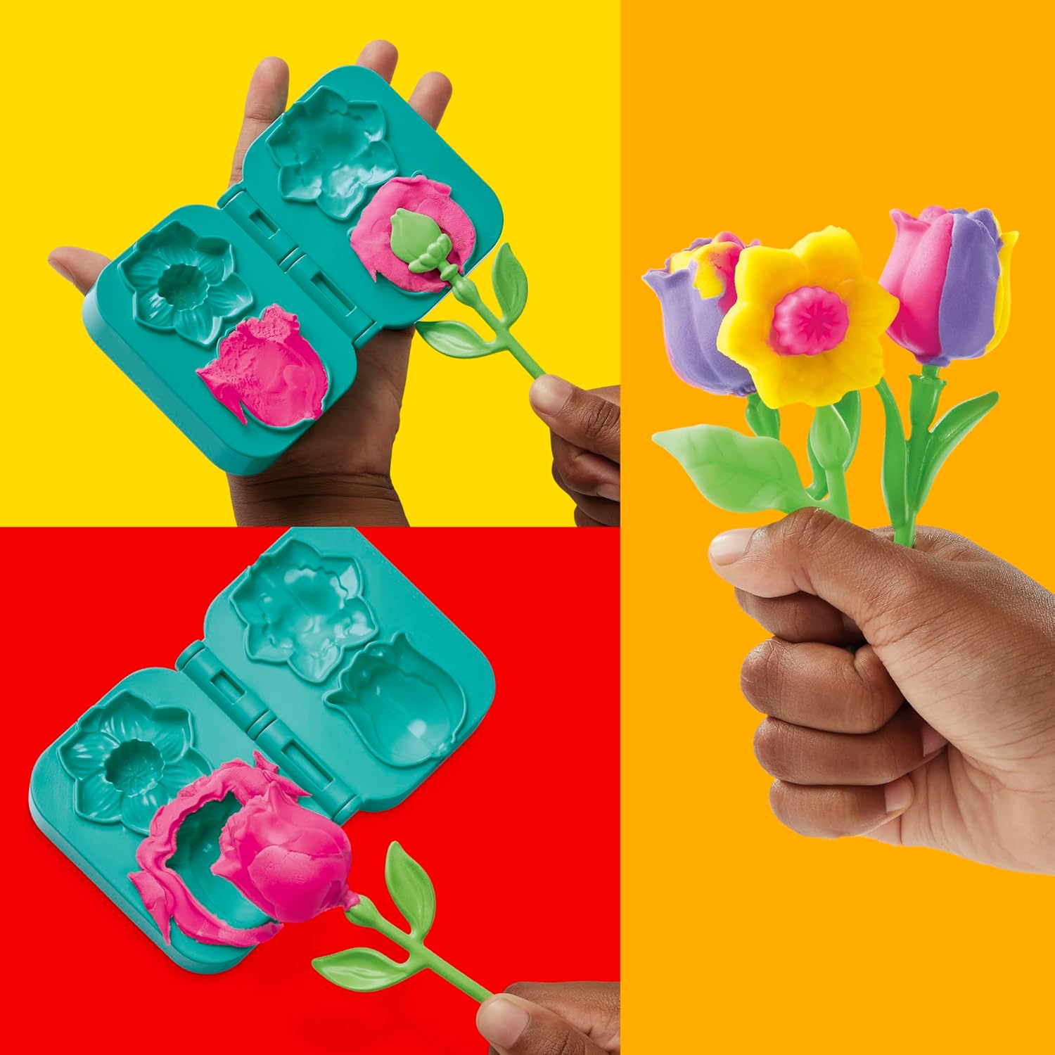 Play-Doh Blumenspielzeug „Tulpen und Narzissen“ mit Blumenduft, Modelliermasse für Kinder, Kunst- und Bastelset für Kinder ab 3 Jahren