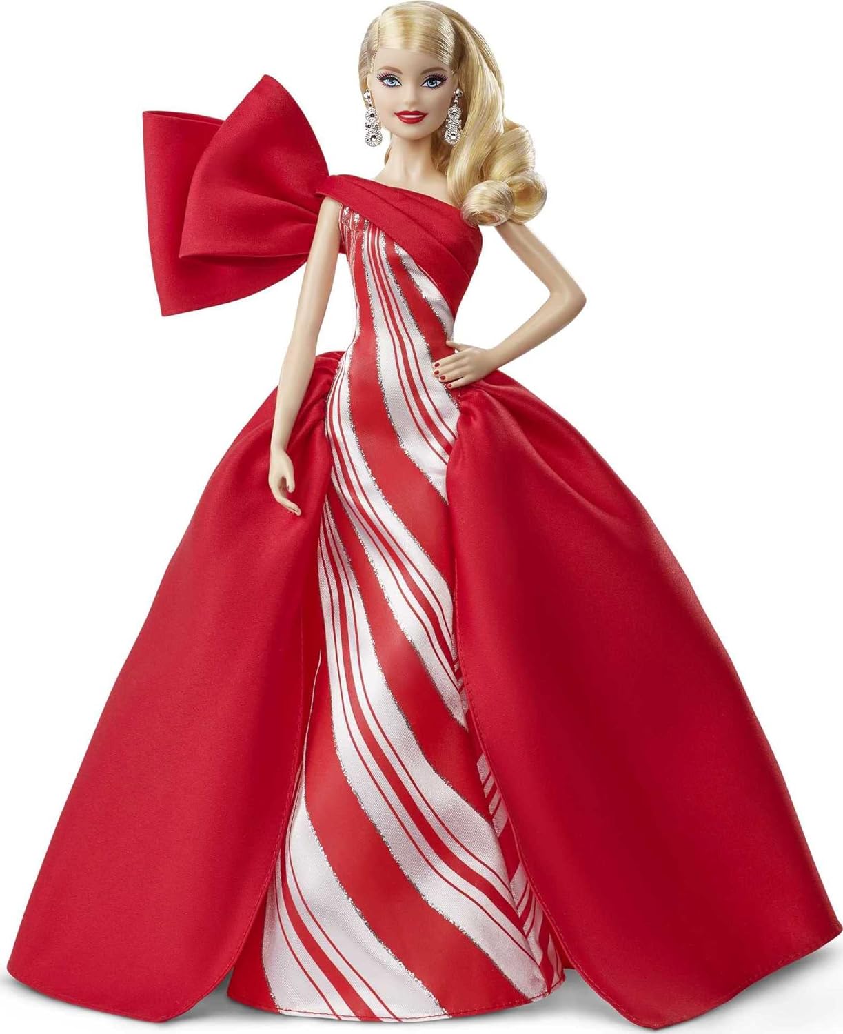 Barbie Signature – Barbie-Puppe für die Feiertage 2019 in atemberaubendem rot-weißem Kleid mit festlichem Feiertagsdruck und silbernen Glitzerdetails
