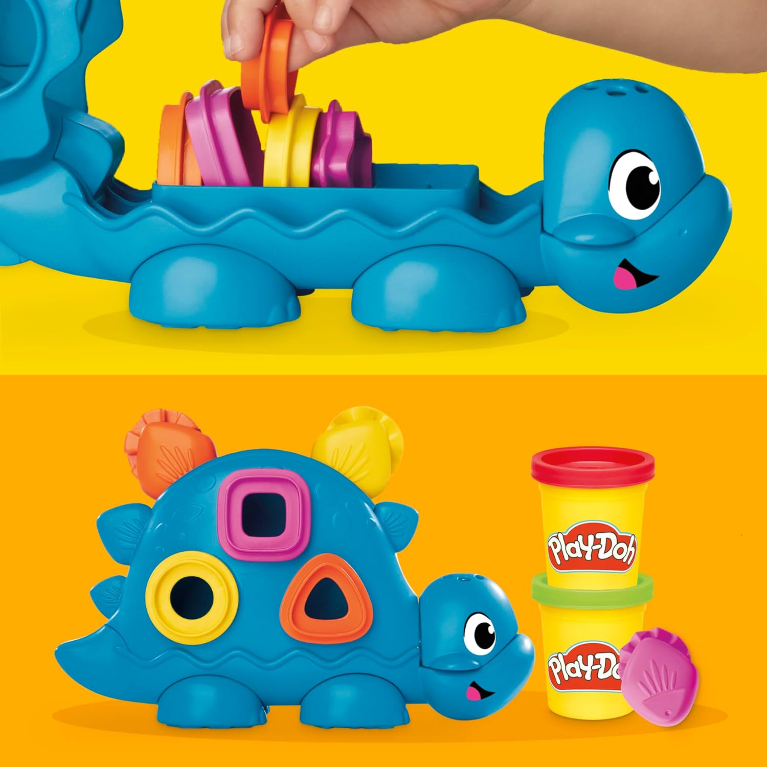 Play-Doh Formen und Farben Dino-Starter-Set, sensorisches Dinosaurier-Spielset für Kinder ab 2 Jahren, 11 Zubehörteile und 6 Farben