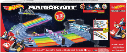 Hot Wheels Mario Kart Rainbow Road Raceway Set con luci, suoni e 2 auto