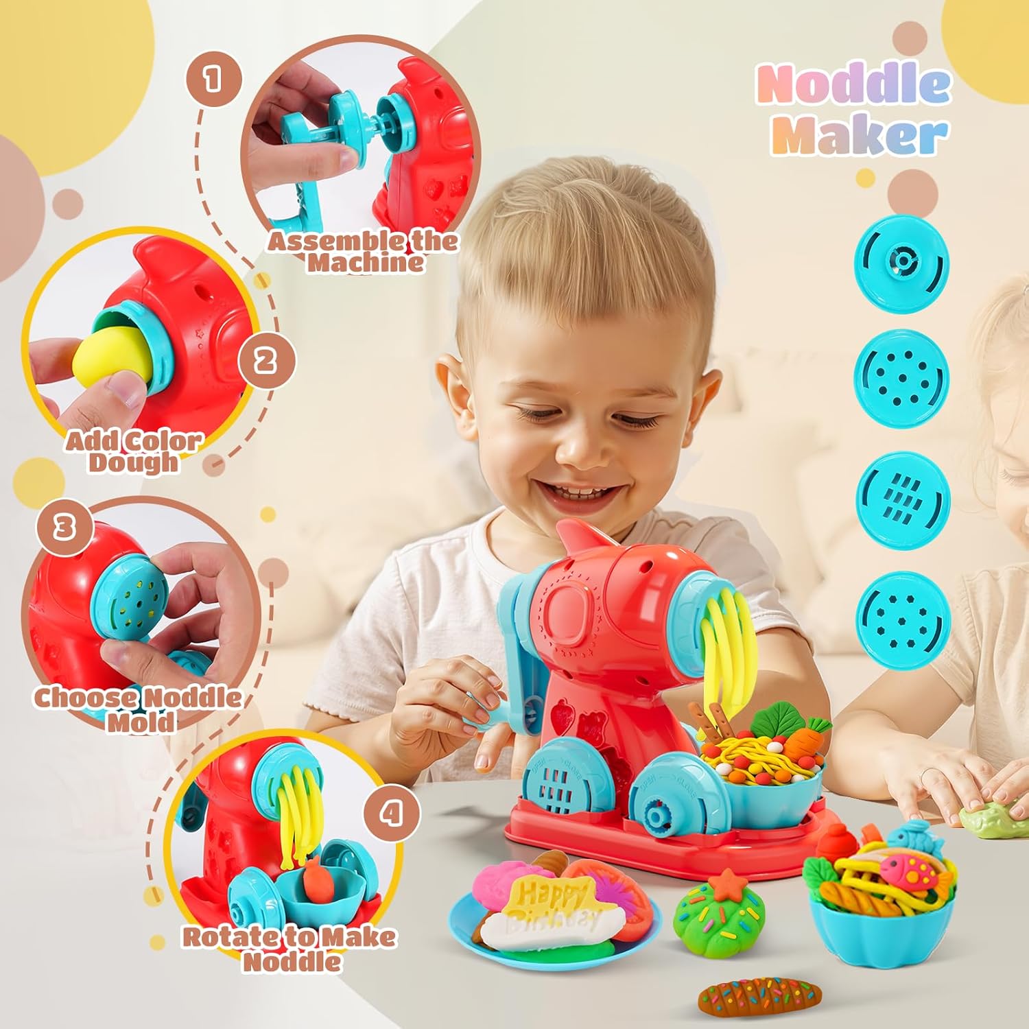 3-in-1-Farbspielknete-Set für Kinder, Eiscreme-, Hamburger- und Nudelmacher-Spielzeug, 12-Farben-Teig-Kunst- und Bastelset für Kinder im Alter von 3–12 Jahren