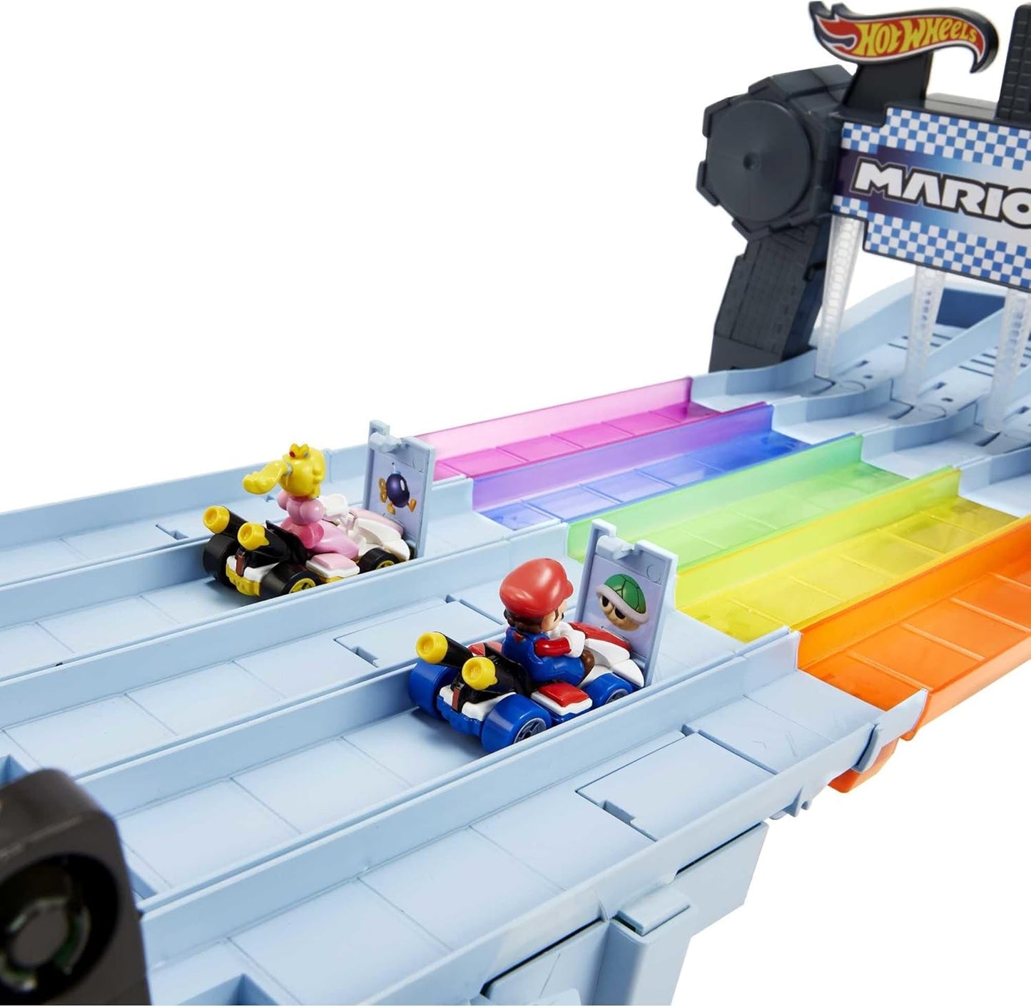 Hot Wheels Mario Kart Rainbow Road Raceway Set con luci, suoni e 2 auto
