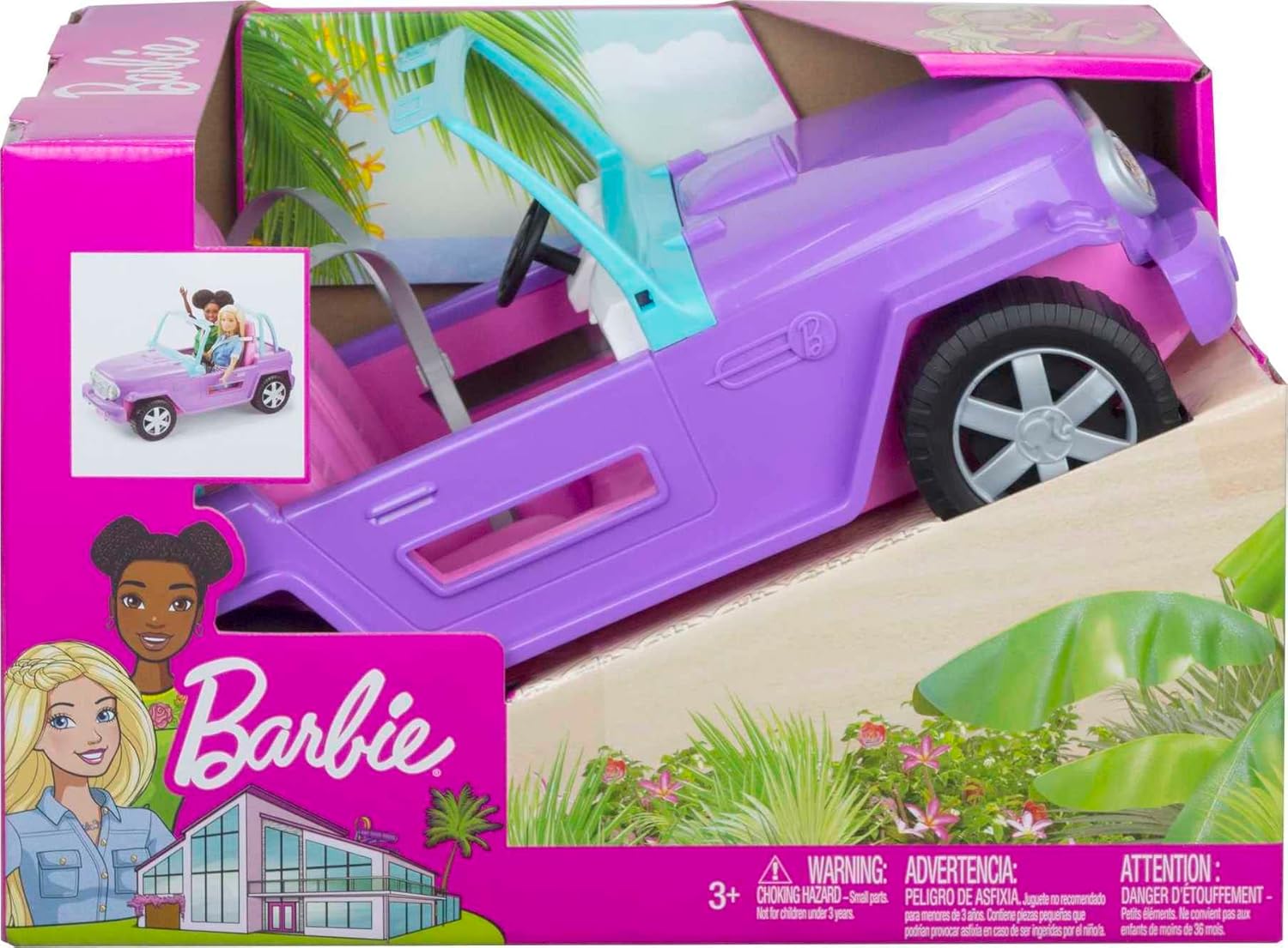 Barbie-Geländewagen in Lila mit rosa Sitzen und rollenden Rädern für Kinder im Alter von 3–7 Jahren